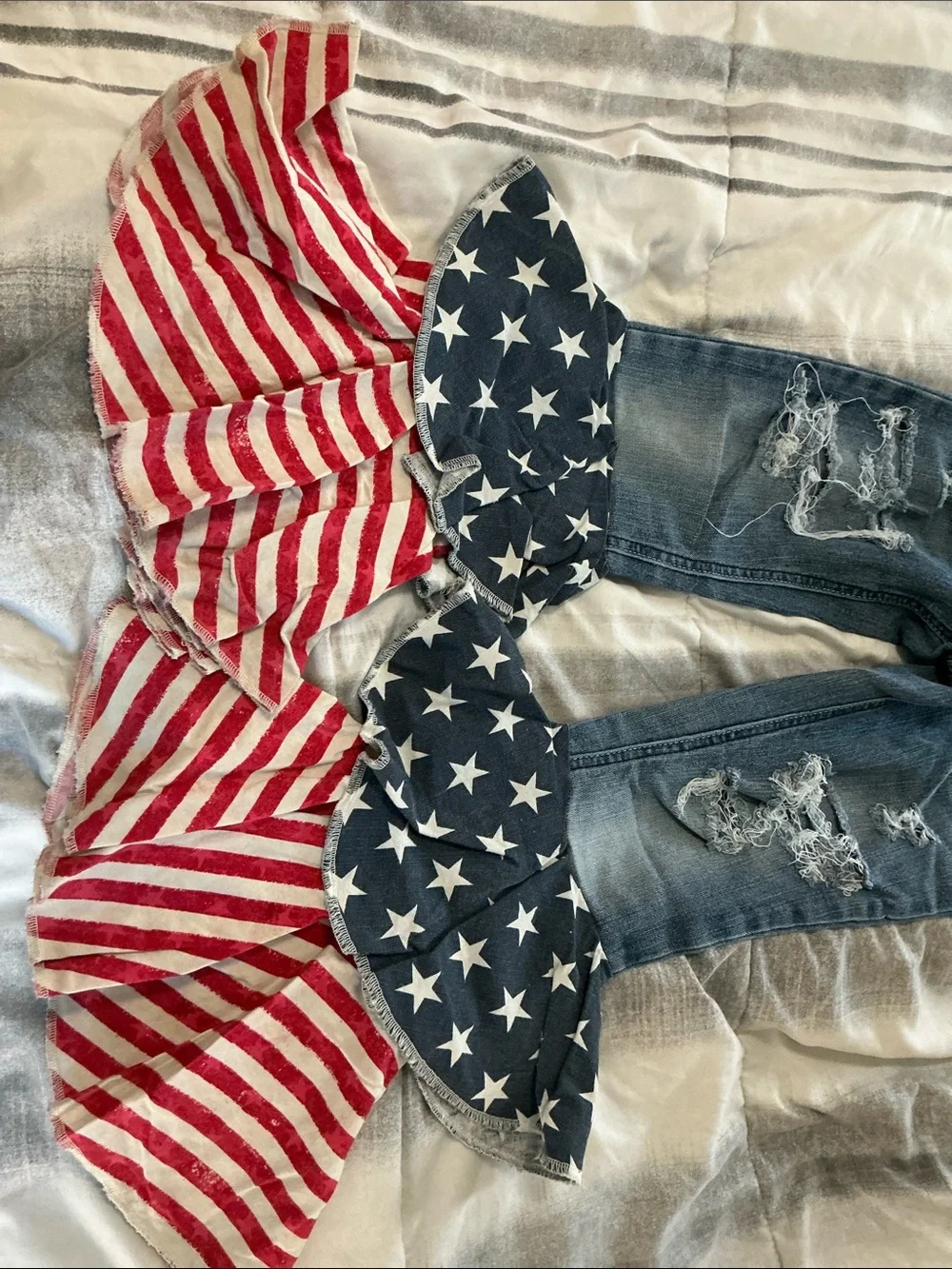 Kids Distressed Denim Ruffle Jeans with Stars & Stripes Trim